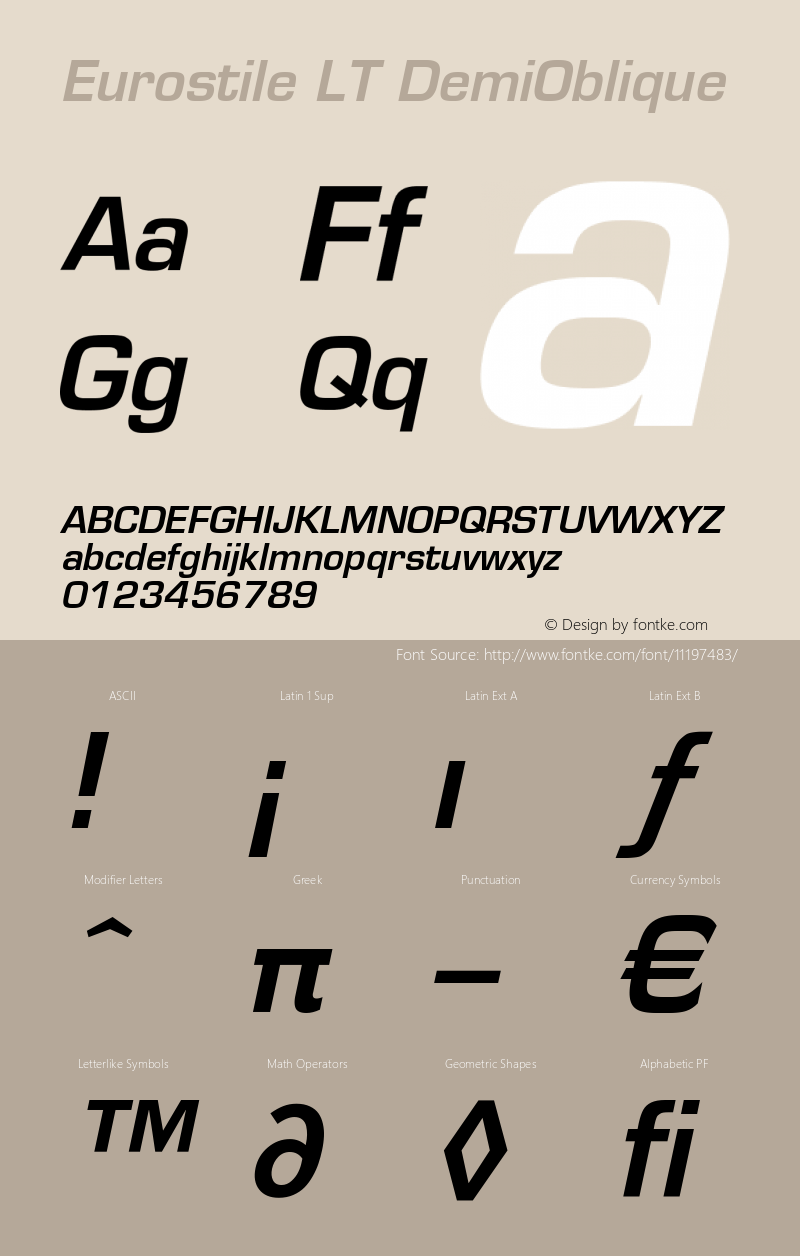 Eurostile LT DemiOblique Version 006.000 Font Sample