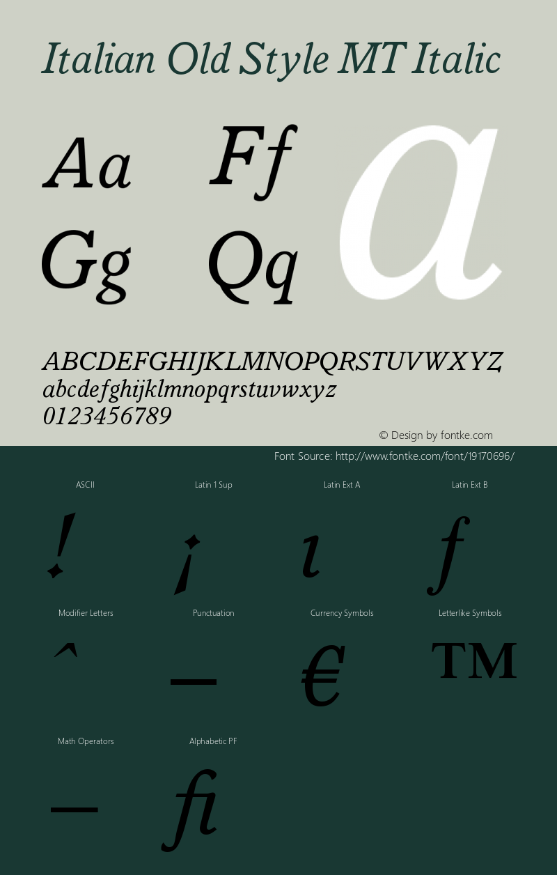 Italian Old Style MT Italic Version 001.000 Font Sample