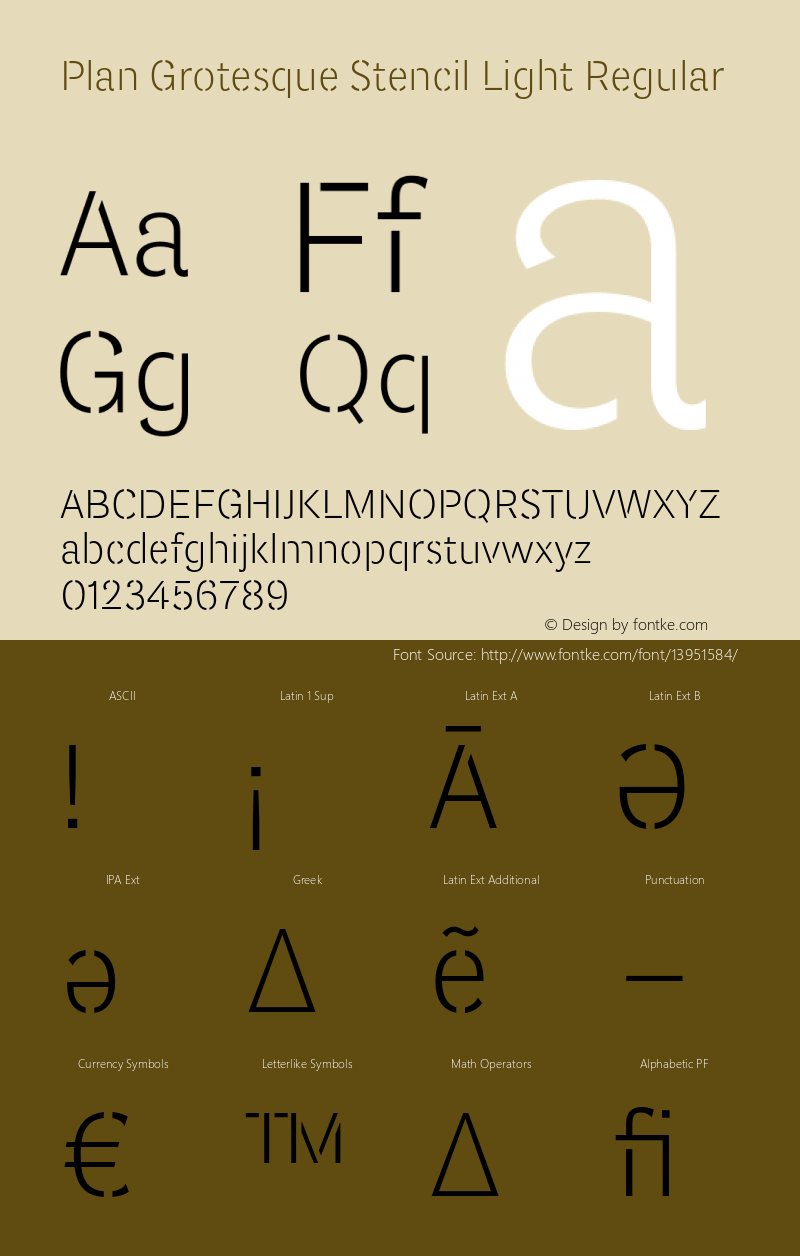 Plan Grotesque Stencil Light Regular Version 2.000 Font Sample