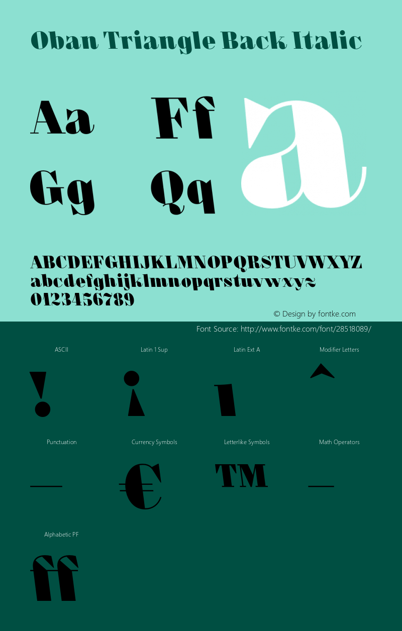 Oban-TriangleBackItalic Version 1.00 2011 Font Sample