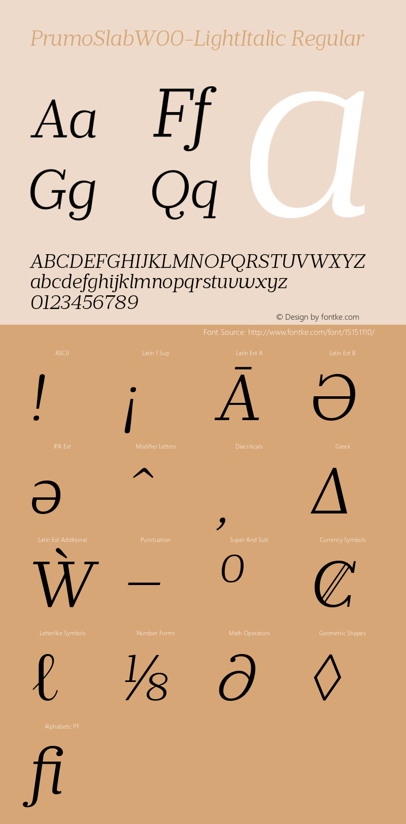 PrumoSlabW00-LightItalic Regular Version 1.10 Font Sample