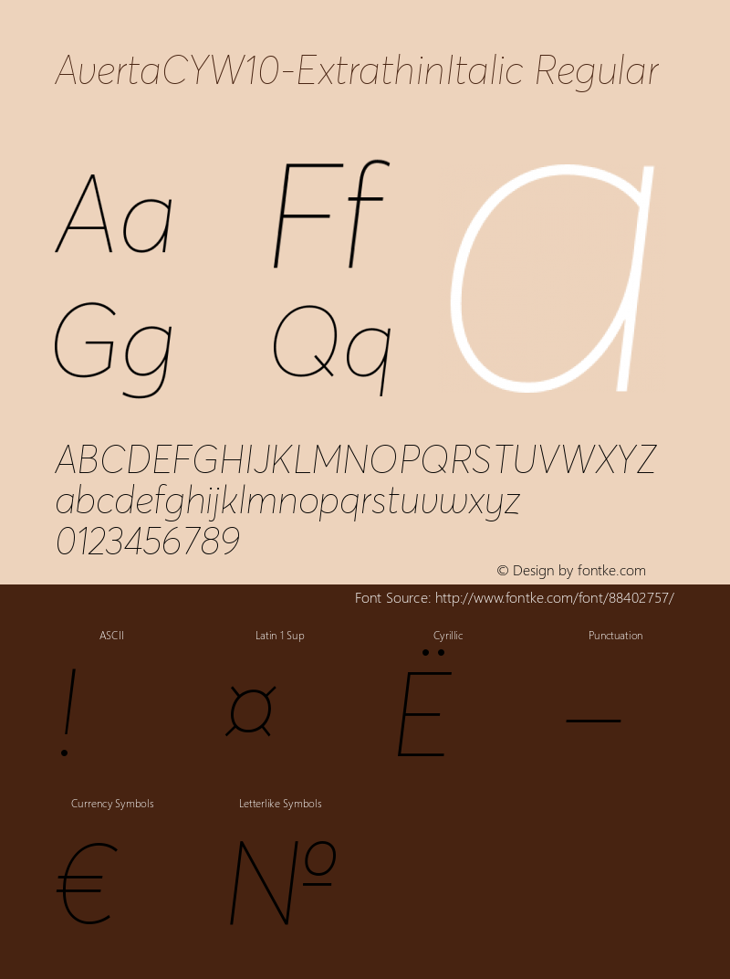 Averta CY W10 Extrathin Italic Version 1.008 Font Sample