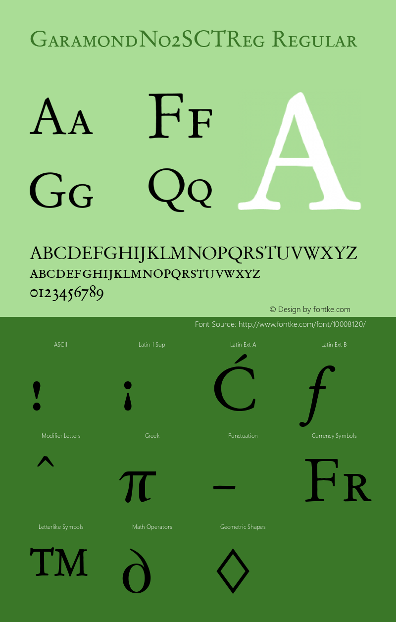 GaramondNo2SCTReg Regular Version 001.005 Font Sample