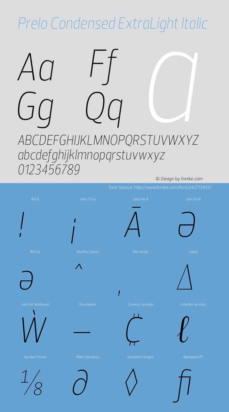 Prelo Condensed ExtraLight Italic Version 1.001;PS 001.001;hotconv 1.0.70;makeotf.lib2.5.58329图片样张