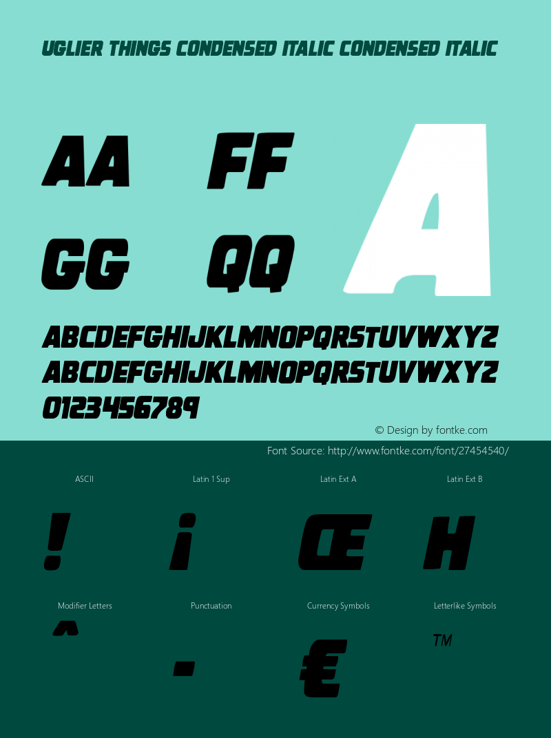 Uglier Things Condensed Italic Version 1.0; 2018 Font Sample