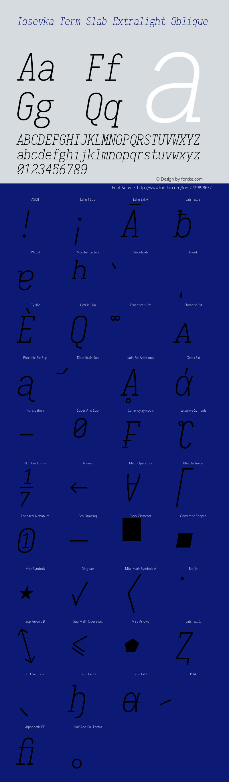 Iosevka Term Slab Extralight Oblique 1.13.1; ttfautohint (v1.6) Font Sample