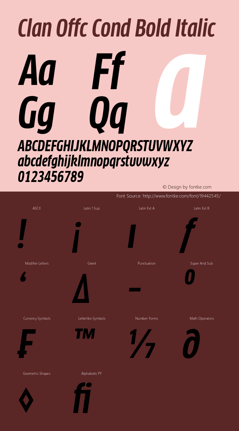 Clan Offc Cond Bold Italic Version 7.504; 2010; Build 1020 Font Sample