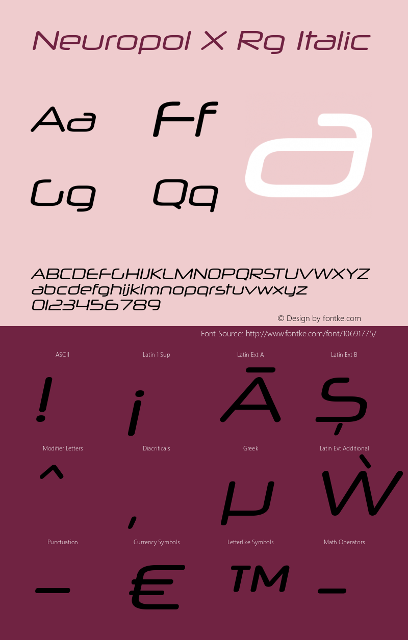 Neuropol X Rg Italic Version 2.003 Font Sample