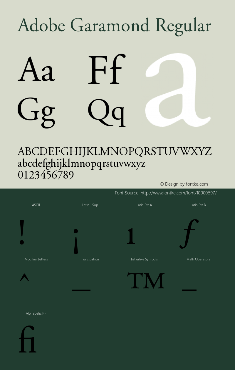 Adobe Garamond Regular Version 001.002 Font Sample