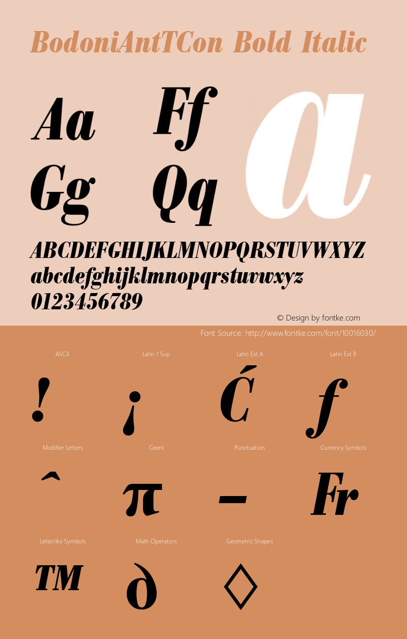 BodoniAntTCon Bold Italic Version 001.005 Font Sample