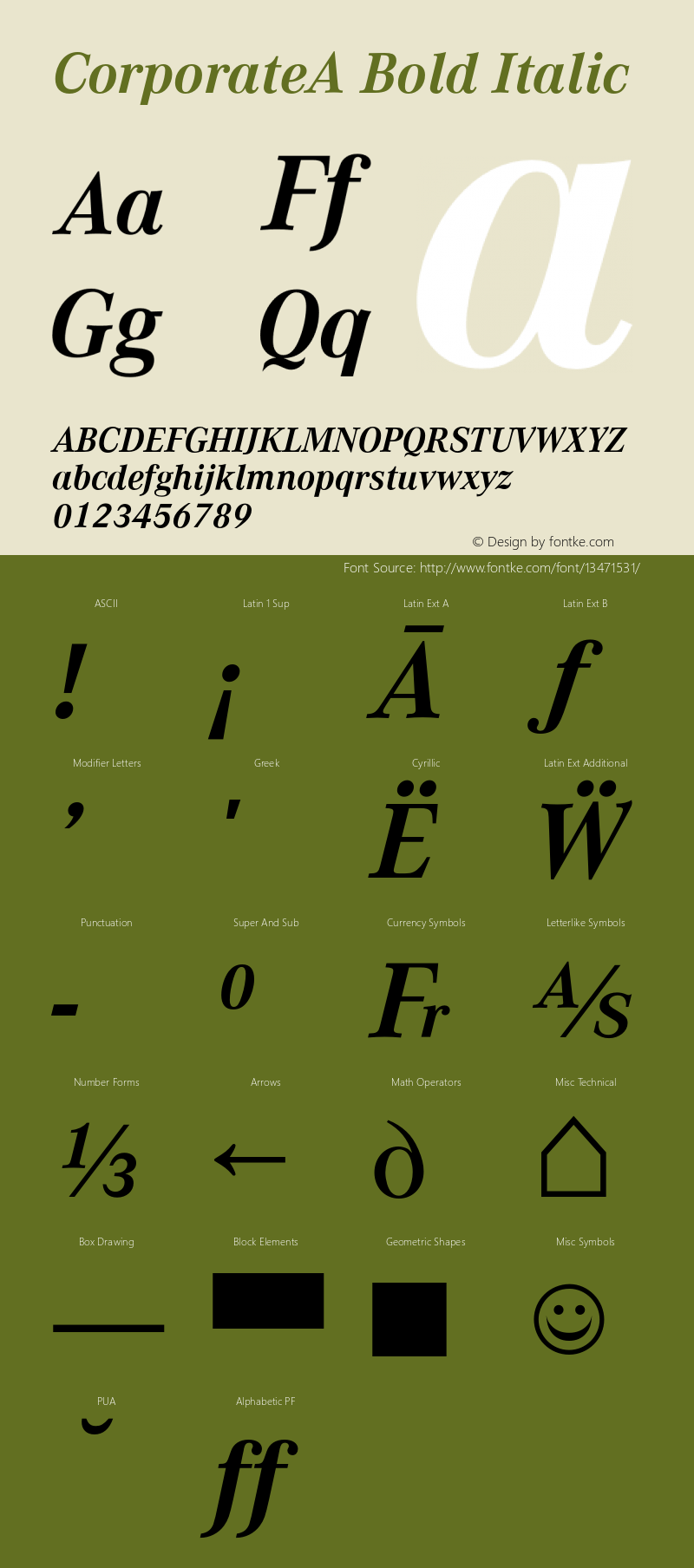 CorporateA Bold Italic Version 1.005 2006 Font Sample