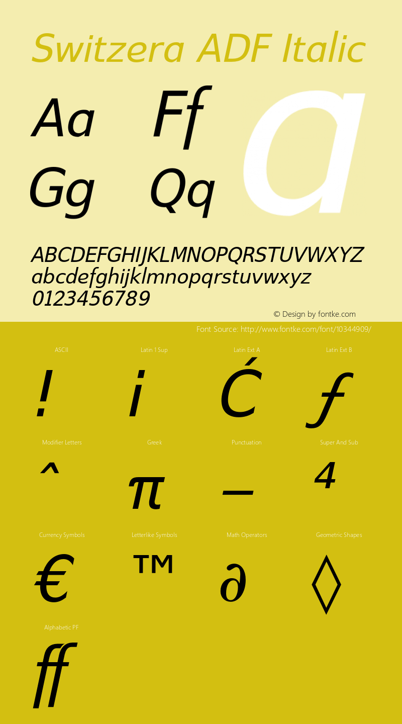 Switzera ADF Italic Version 1.001;PS 1.003;Core 1.0.38;makeotf.lib1.6.5960 Font Sample