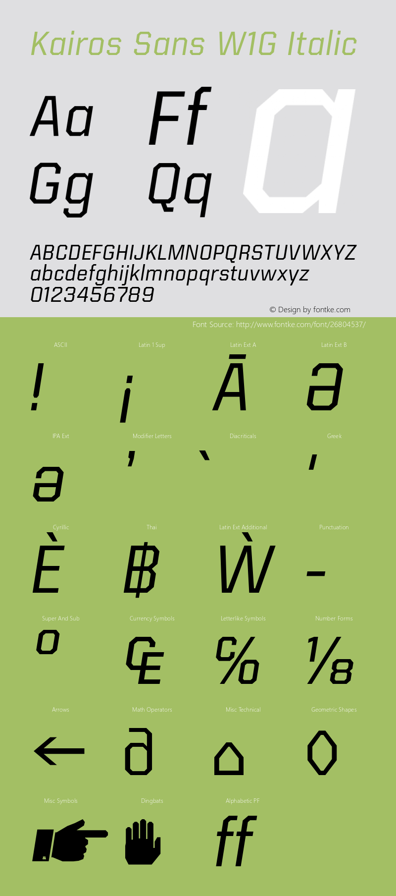 Kairos Sans W1G Italic Version 1.00 Font Sample