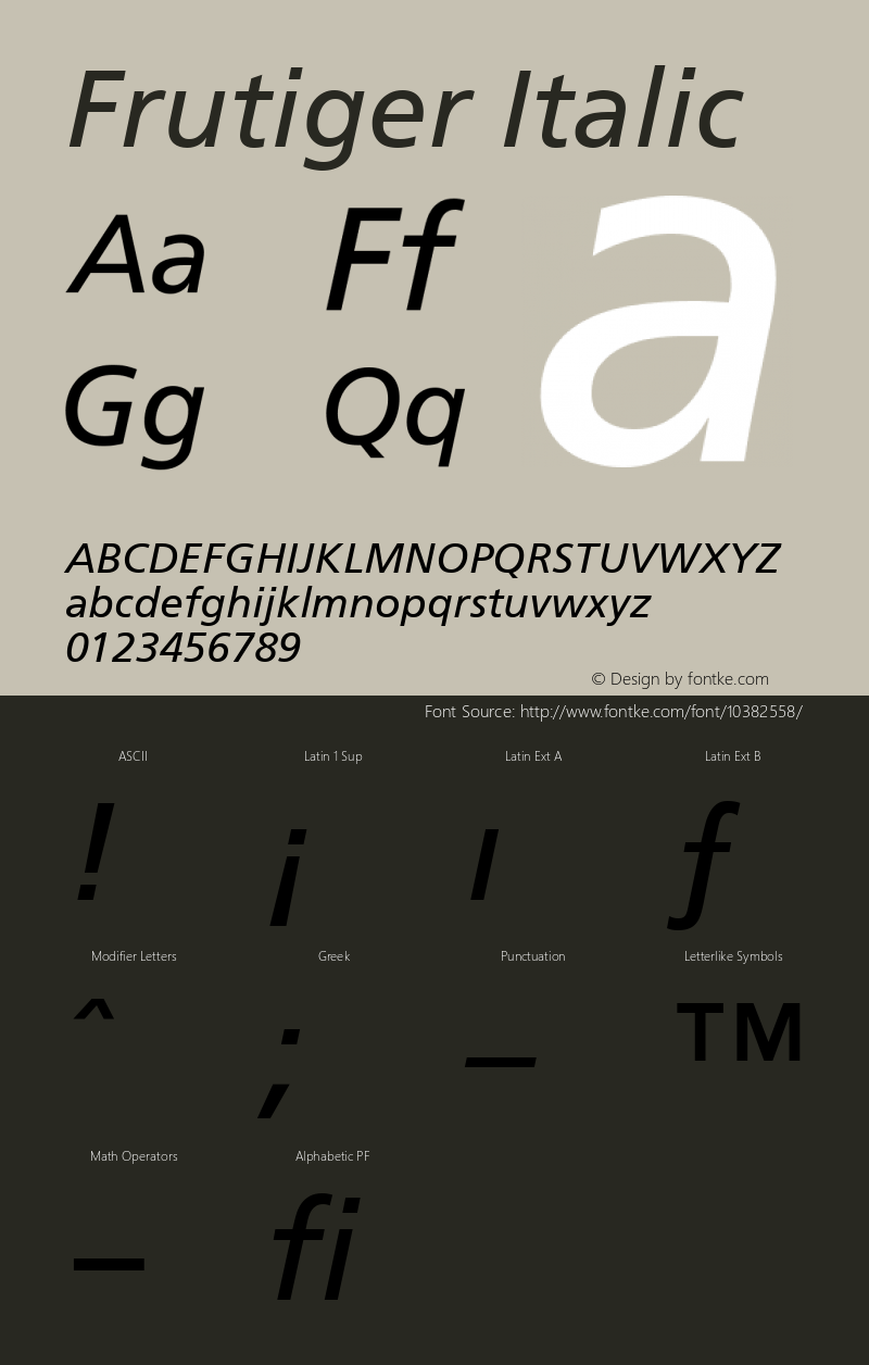 Frutiger Italic Version 001.001 Font Sample