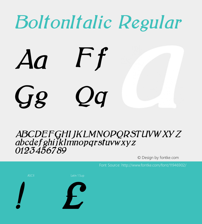 BoltonItalic Regular Version 1.00 Font Sample