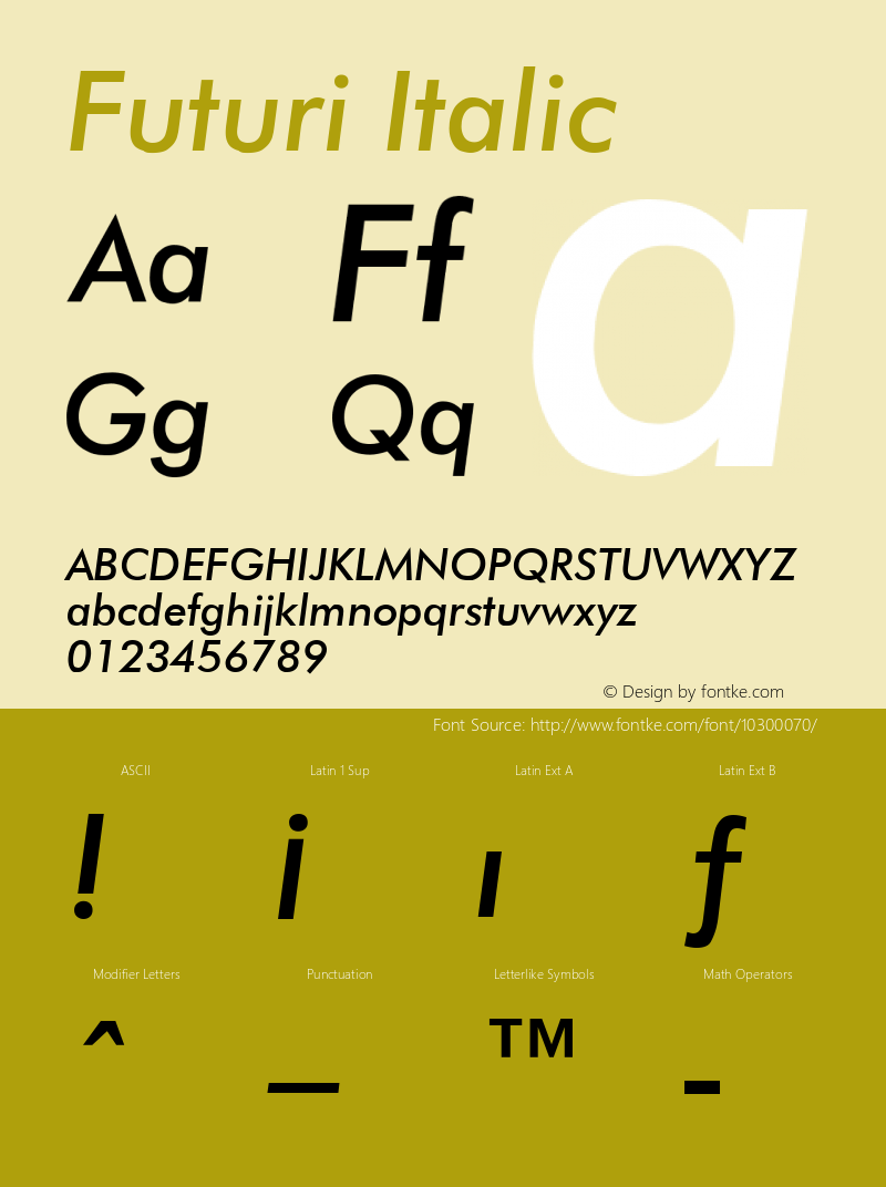 Futuri Italic Rev. 002.001 Font Sample