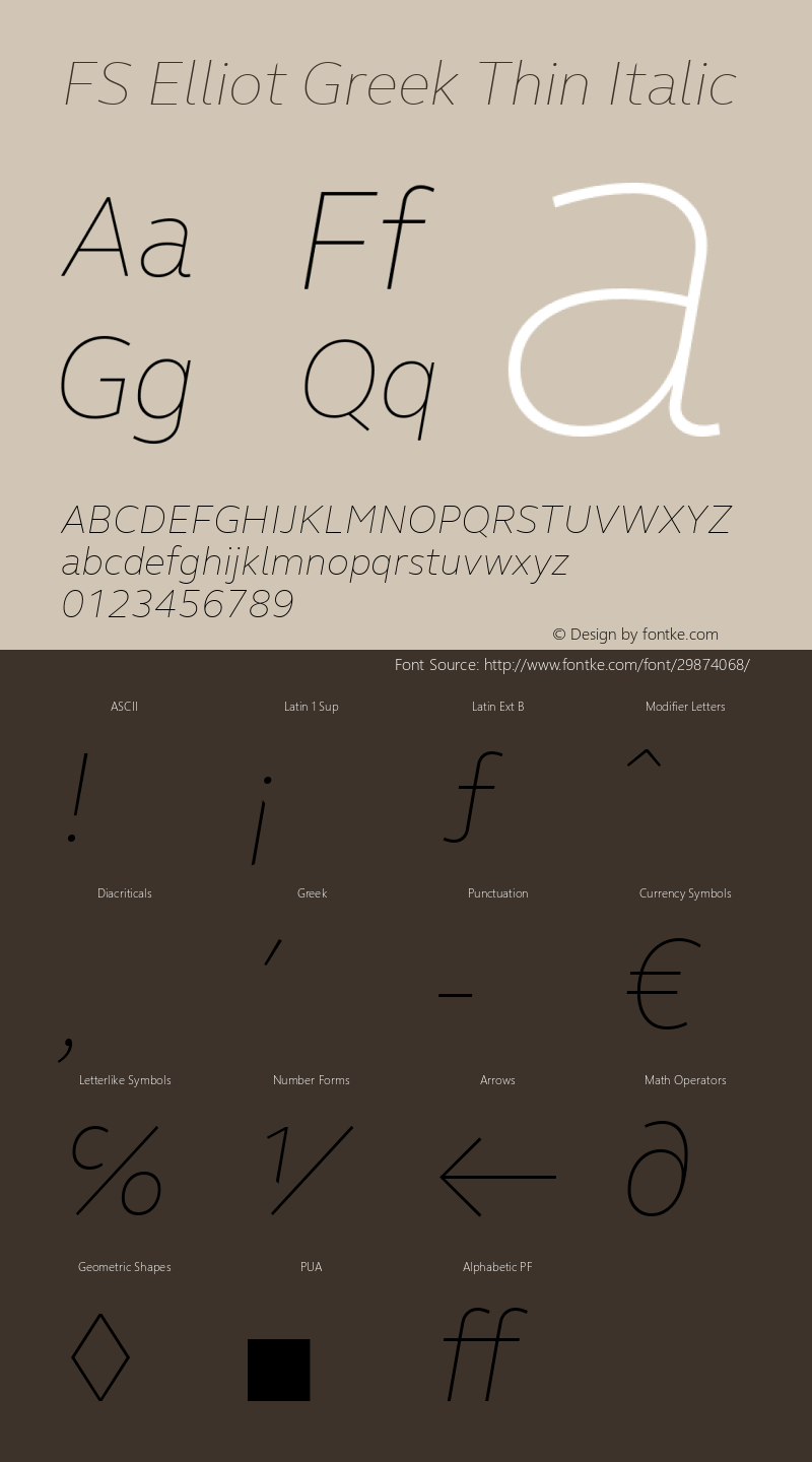 FS Elliot Greek Thin Italic Version 1.000 Font Sample