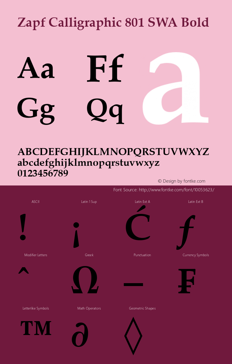 Zapf Calligraphic 801 SWA Bold mfgpctt-v1.33 Fri May 8 16:53:43 EDT 1992 Font Sample