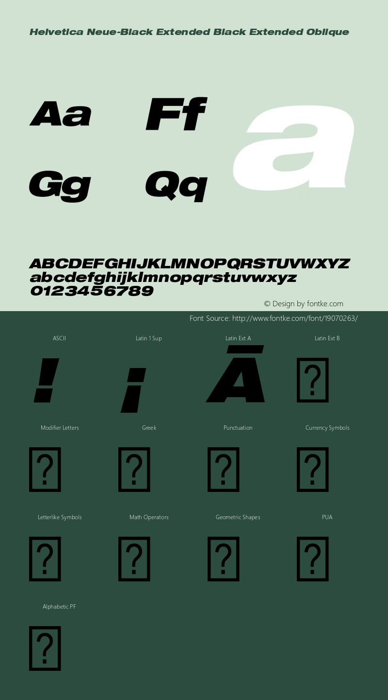 Helvetica Neue-Black Extended Black Extended Oblique Version 1.300;PS 001.003;hotconv 1.0.38 Font Sample