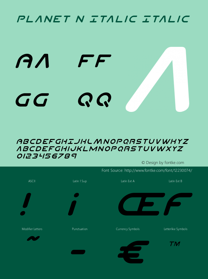 Planet N Italic Italic Version 3.0; 2015 Font Sample