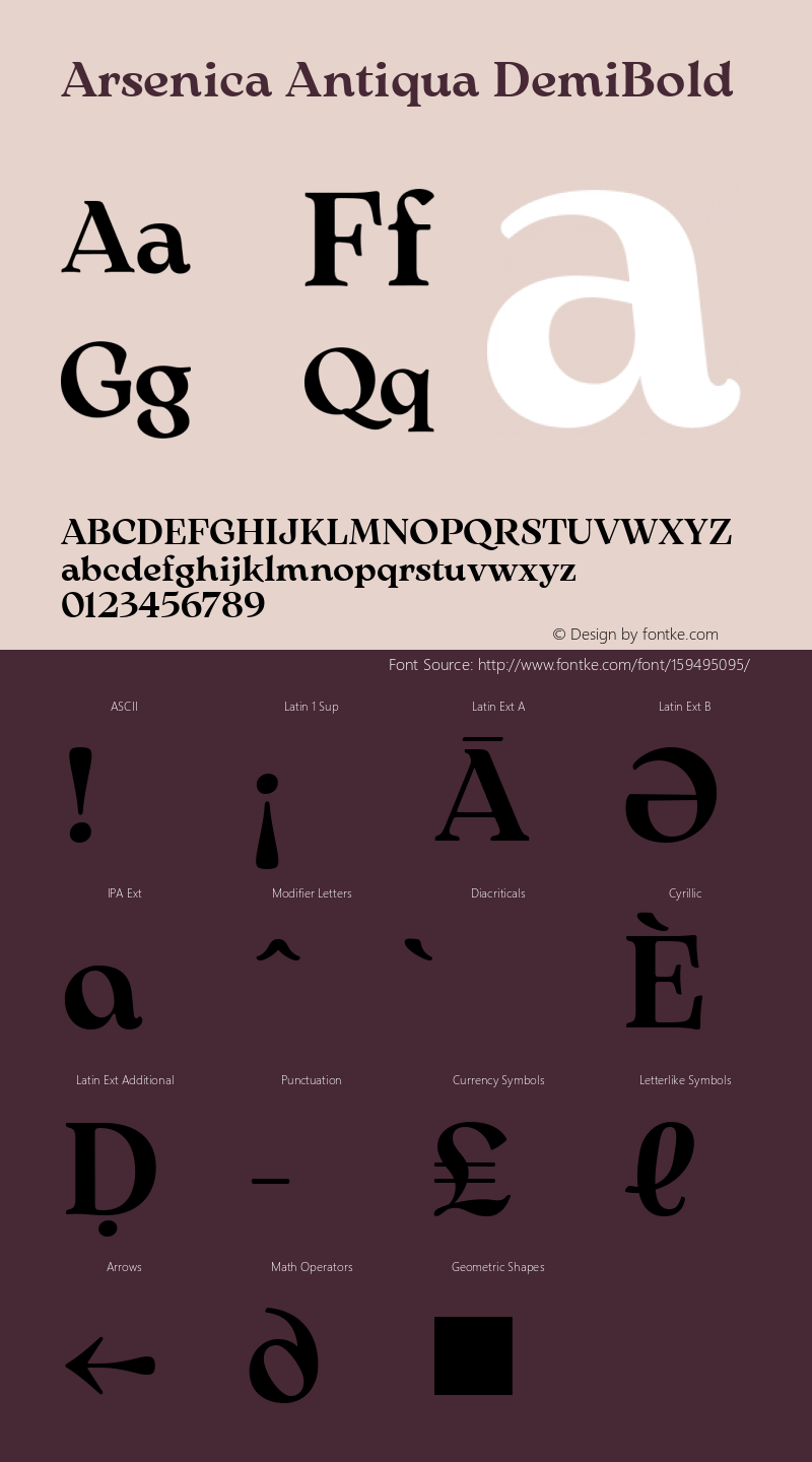 Arsenica Antiqua DemiBold Version 0.003;hotconv 1.0.109;makeotfexe 2.5.65596 Font Sample