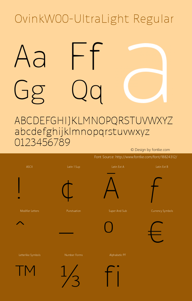 OvinkW00-UltraLight Regular Version 1.00 Font Sample