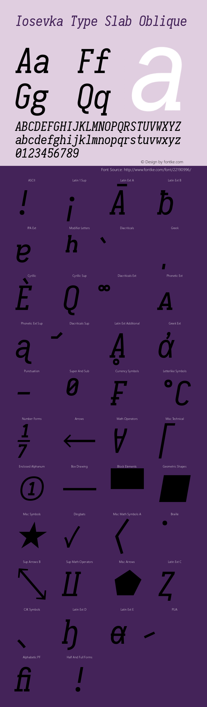 Iosevka Type Slab Oblique 1.13.1; ttfautohint (v1.6) Font Sample