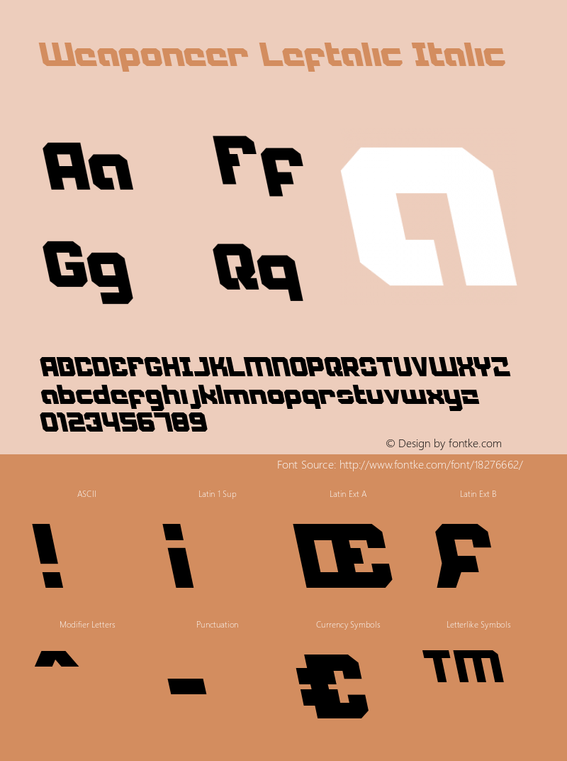 Weaponeer Leftalic Italic 001.000 Font Sample