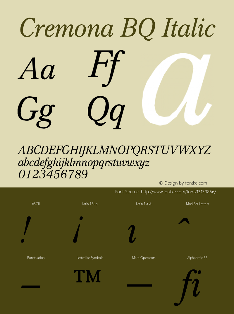 Cremona BQ Italic Version 001.000 Font Sample