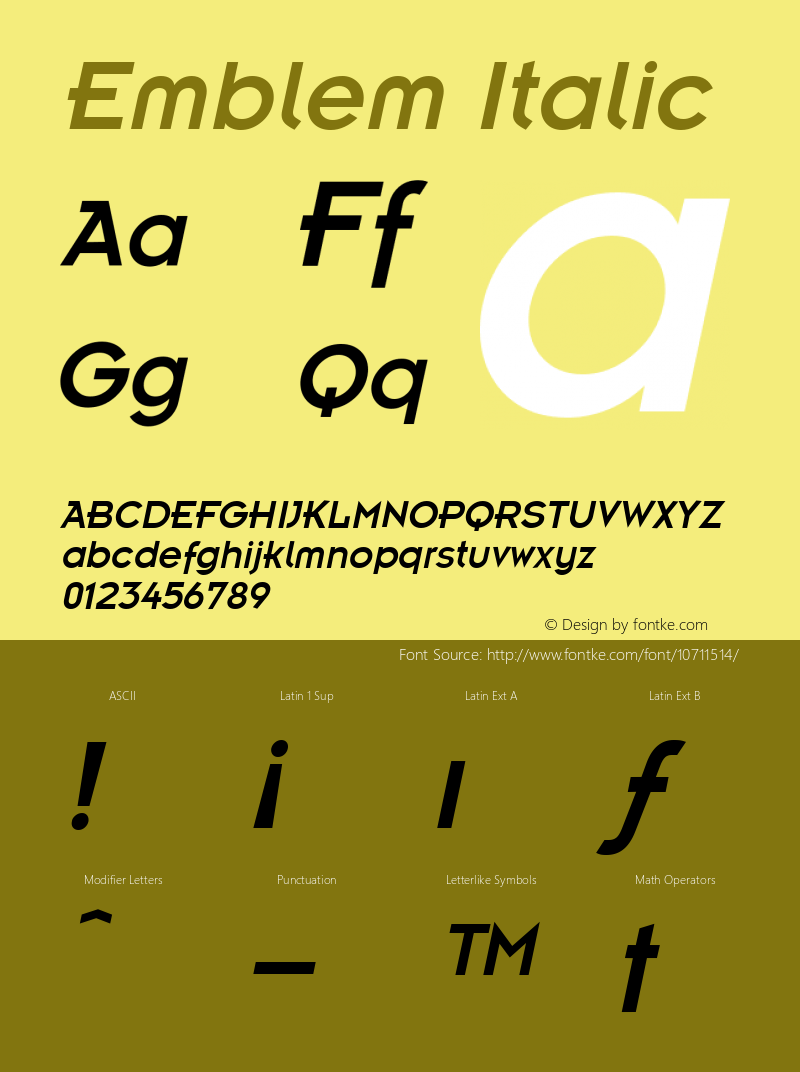 Emblem Italic The IMSI MasterFonts Collection, tm 1995, 1996 IMSI (International Microcomputer Software Inc.) Font Sample