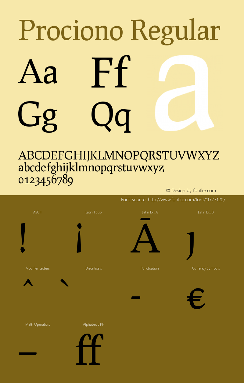 Prociono Regular Version 2.301 Font Sample