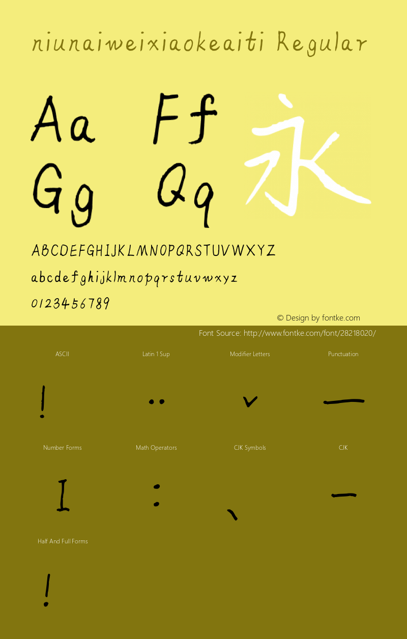niunaiweixiaokeaiti Version 1.00 September 25, 2018, initial release Font Sample