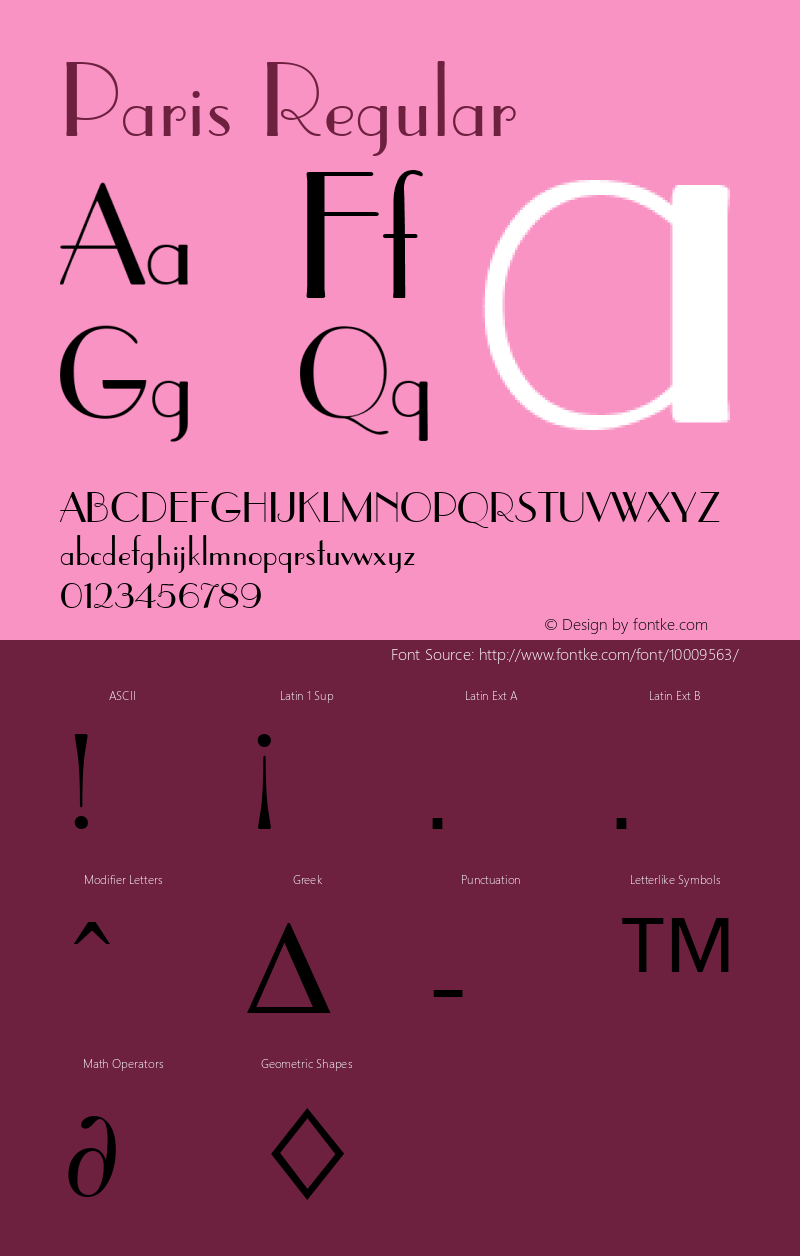 Paris Regular Font Version 2.6; Converter Version 1.10 Font Sample