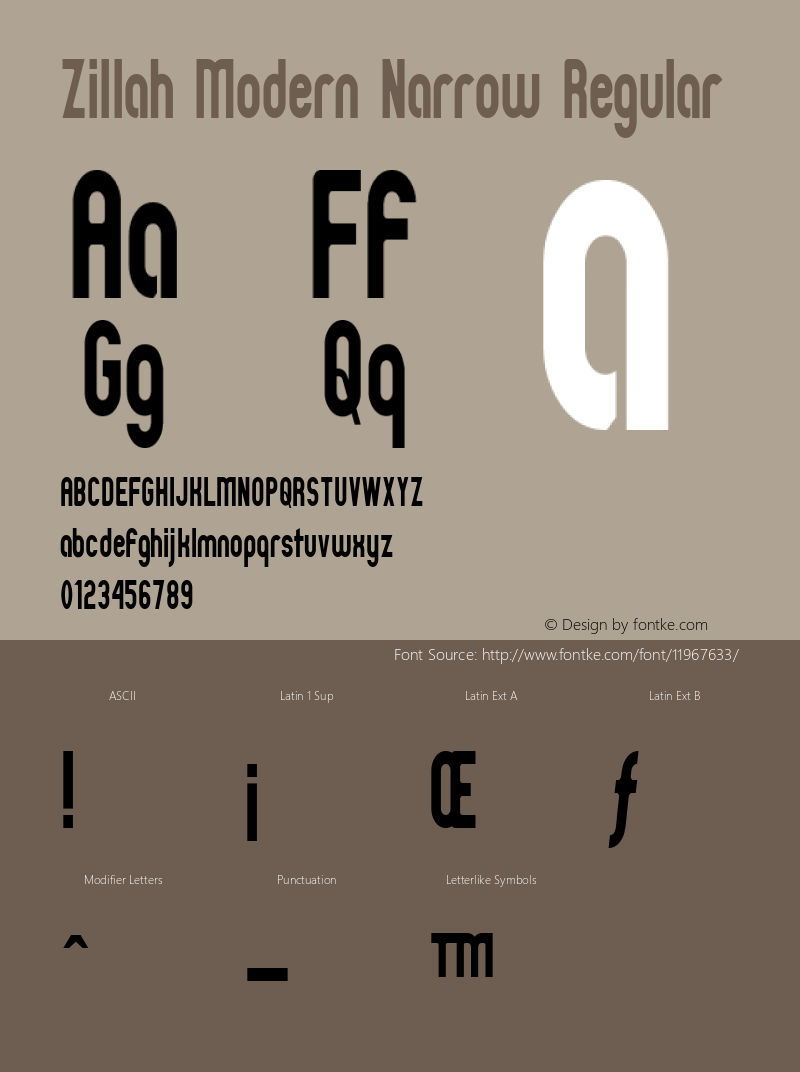 Zillah Modern Narrow Regular 0.9 Font Sample