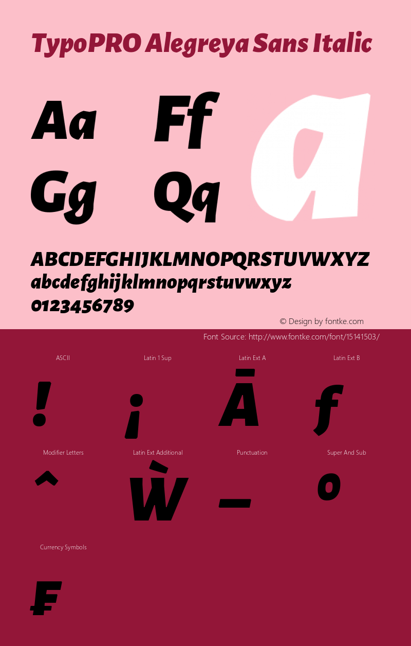 TypoPRO Alegreya Sans Italic Version 1.000;PS 001.000;hotconv 1.0.70;makeotf.lib2.5.58329 DEVELOPMENT Font Sample