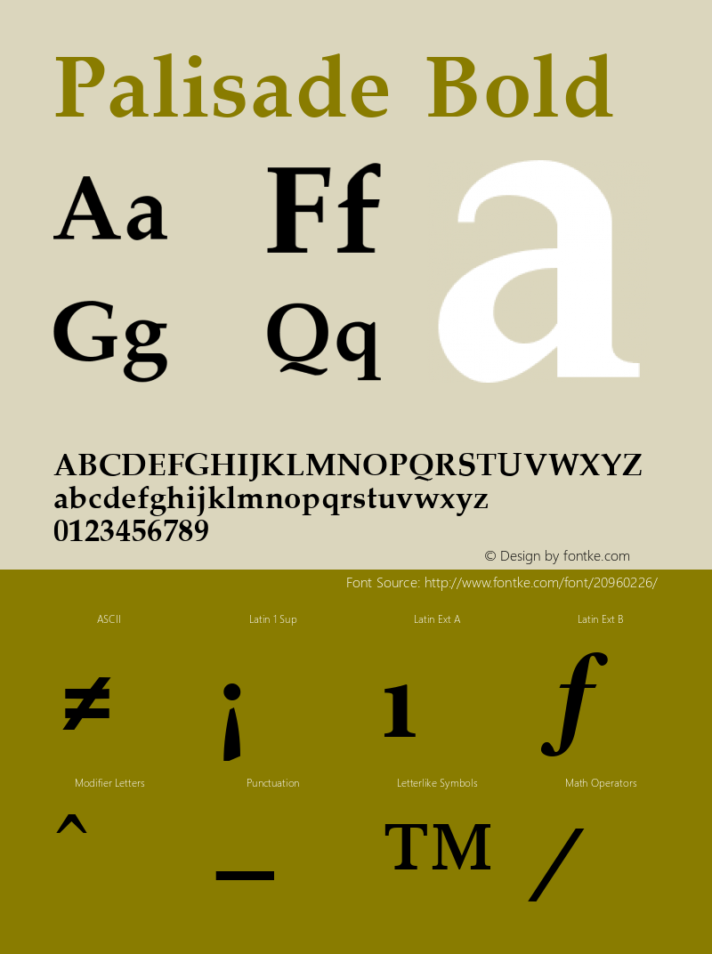 Palisade Bold W.S.I./SoftKey International v1.1 10/20/93 Font Sample