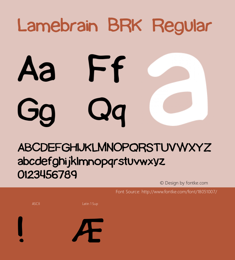 Lamebrain BRK Regular Version 1.35 Font Sample