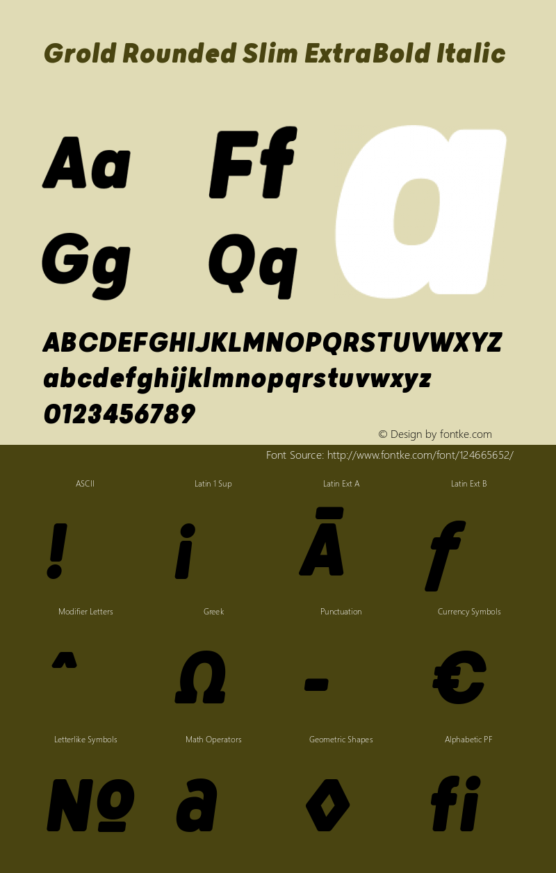 Grold Rounded Slim ExtraBold Italic 1.000 Font Sample