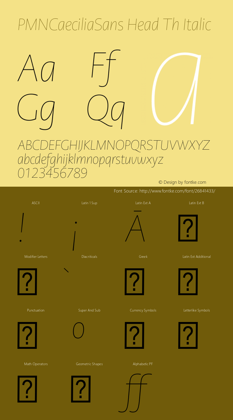 PMNCaeciliaSans Head Th It Version 1.00 Font Sample