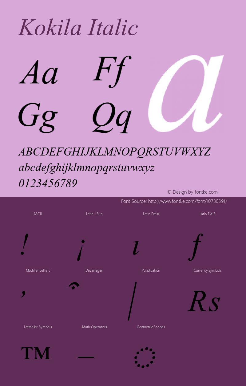 Kokila Italic Version 6.90 Font Sample