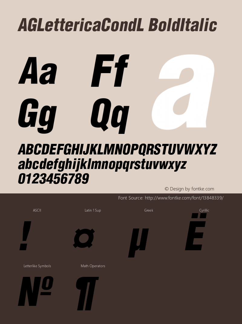 AGLettericaCondL BoldItalic Version 001.000 Font Sample