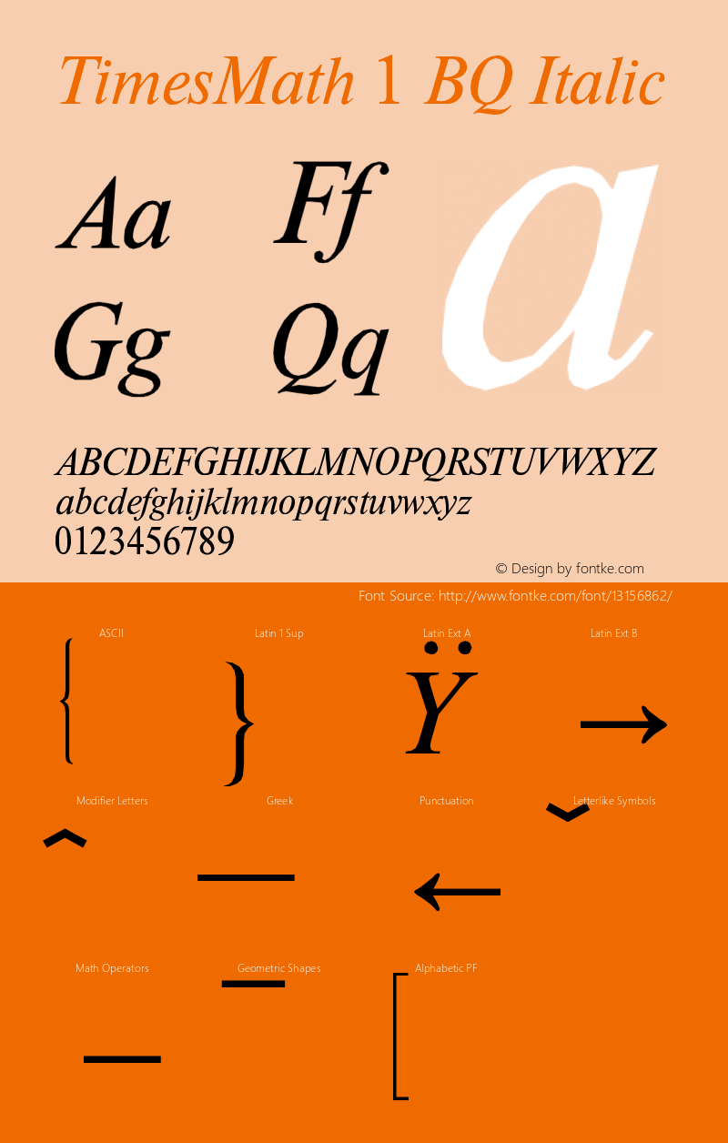 TimesMath 1 BQ Italic Version 001.000 Font Sample