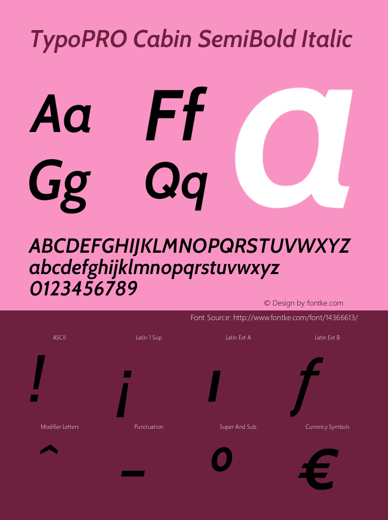 TypoPRO Cabin SemiBold Italic Version 1.005 Font Sample