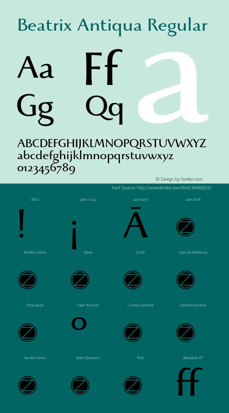 Beatrix Antiqua Regular Version 1.008 Font Sample