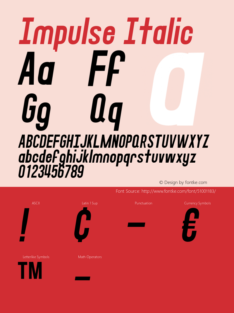 Impulse Italic Version 1.000;PS 001.000;hotconv 1.0.88;makeotf.lib2.5.64775 Font Sample