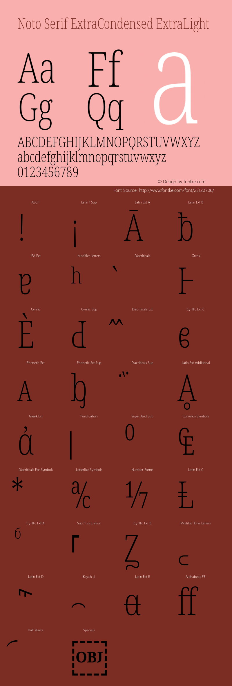 Noto Serif ExtraCondensed ExtraLight Version 1.903 Font Sample