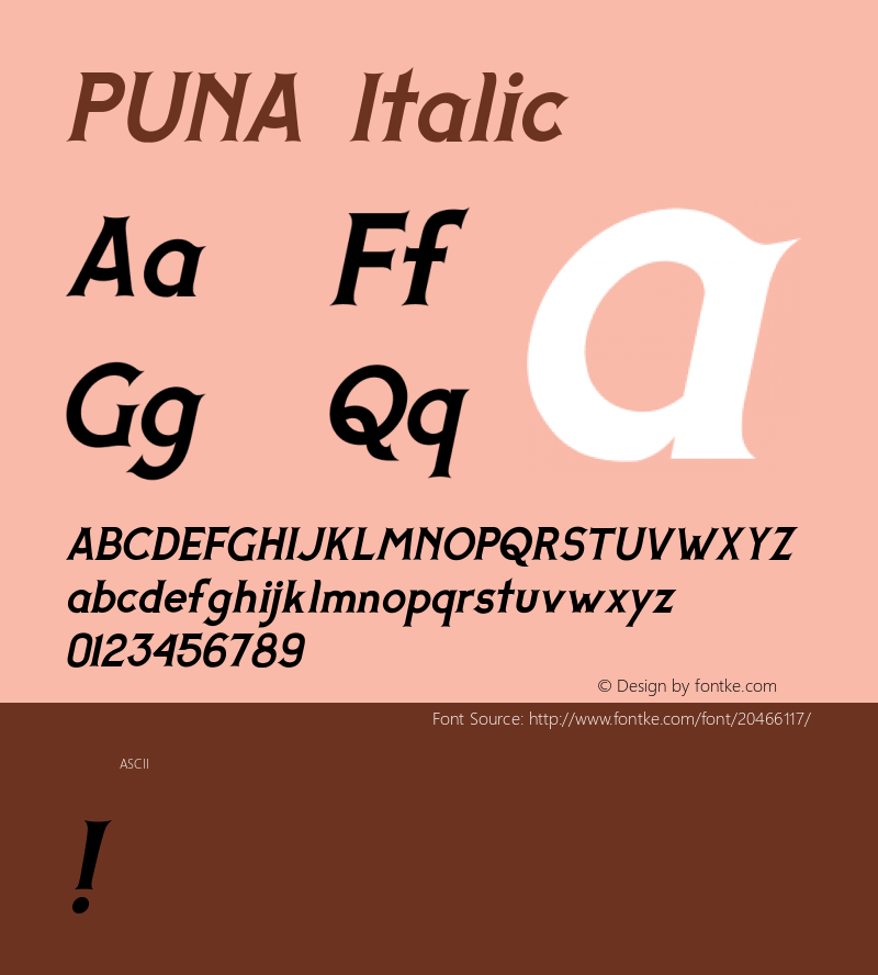 PUNA Italic Version 001.000 Font Sample