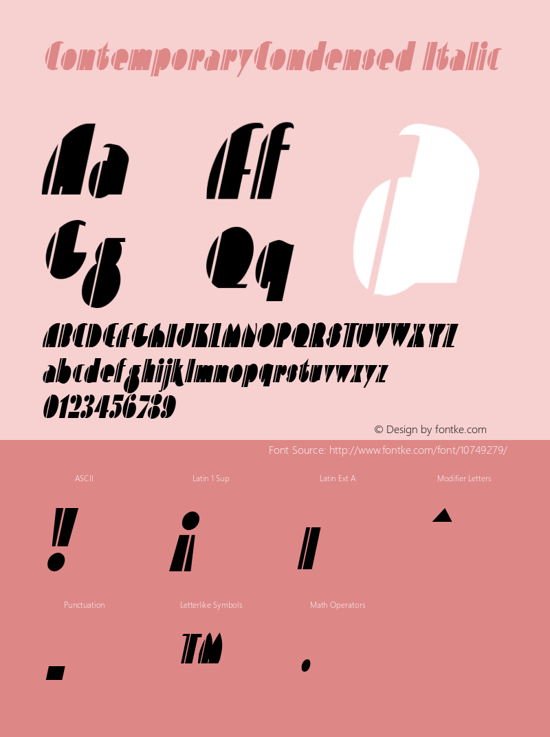 ContemporaryCondensed Italic Rev. 003.000 Font Sample