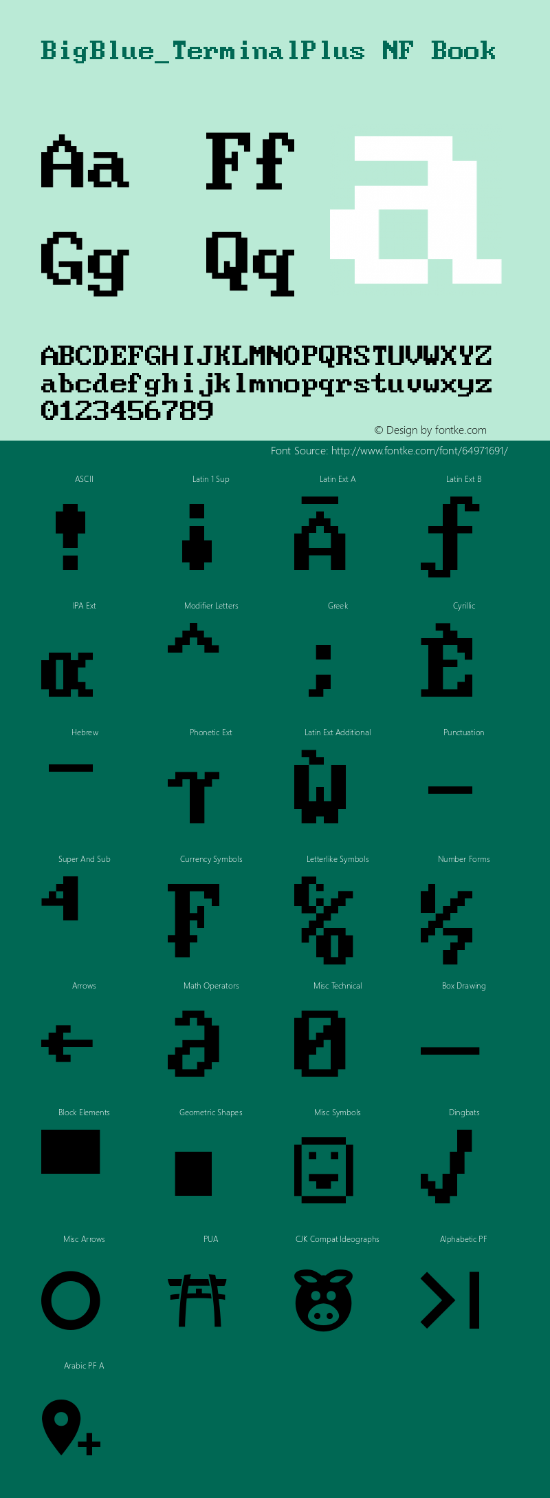 BigBlue TerminalPlus Nerd Font Complete Mono Windows Compatible v1.0-2015-11 Font Sample