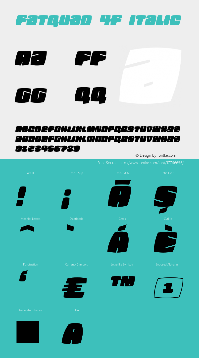 Fatquad 4F Italic Version 1.000 Font Sample